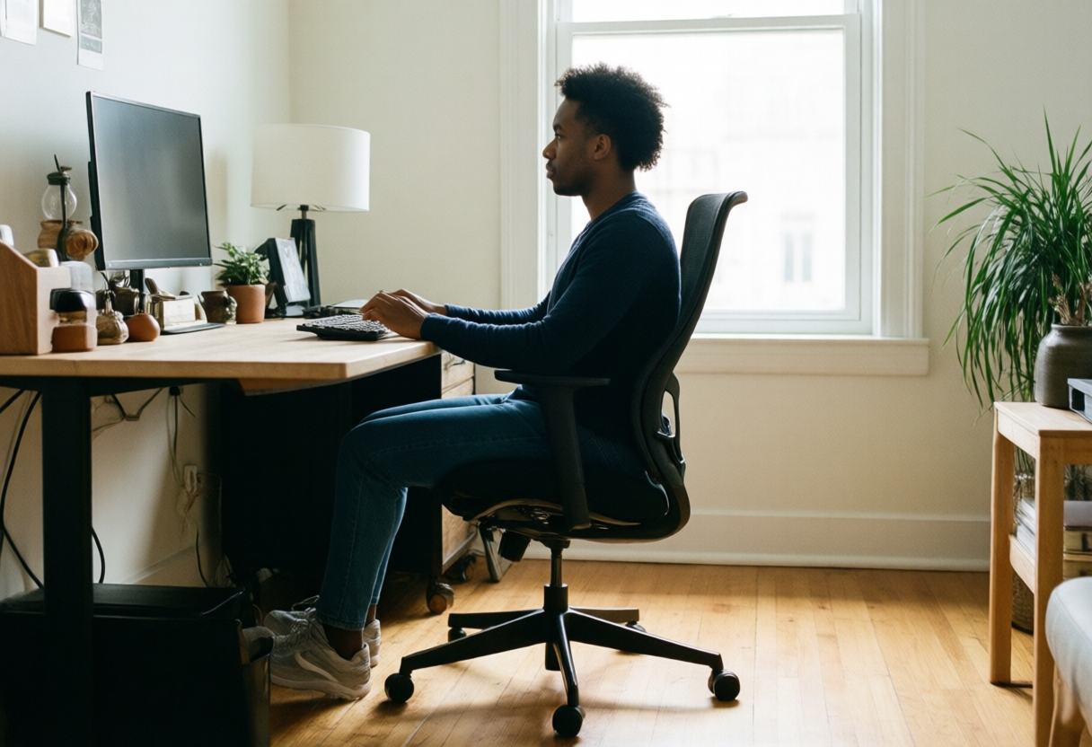 Érthetően ábrázolt testtartás íróasztalnál ülve