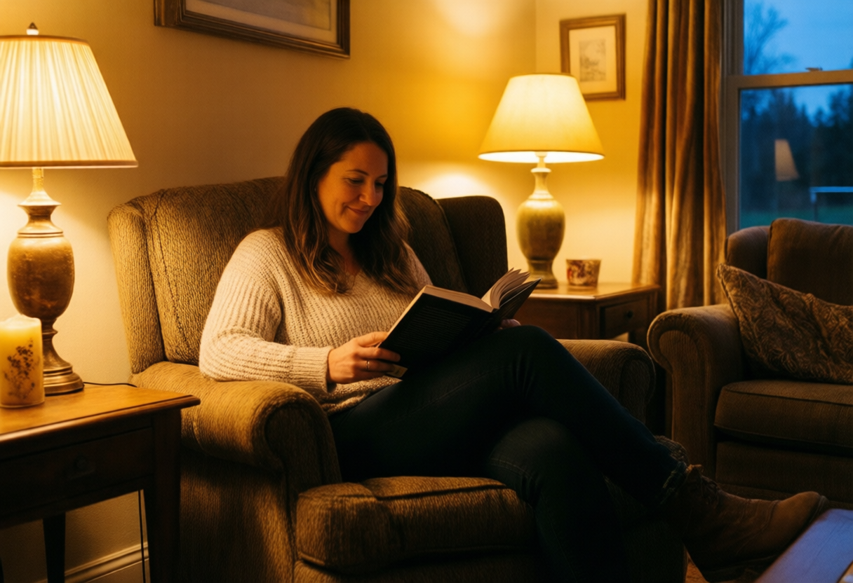 Napvégi elcsendesedés olvasó fénynél