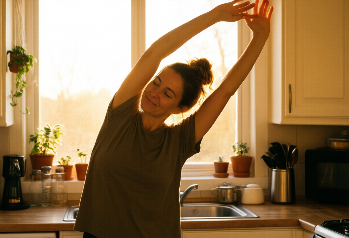 Reggeli nyújtás egy napos konyhában